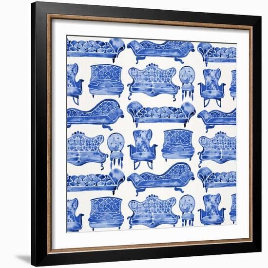 Navy Victorian Lounge Pattern-Cat Coquillette-Framed Giclee Print