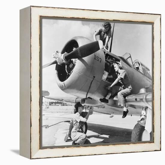 Navy Wave Aviation Machinist's Mates, Working on an North American Aviation Snj Training Plane-null-Framed Stretched Canvas