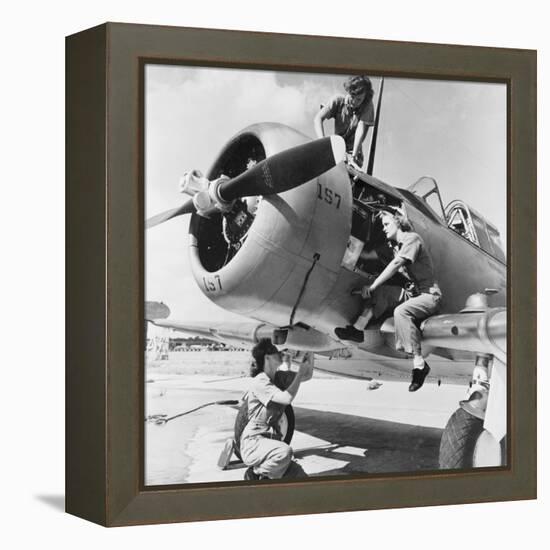 Navy Wave Aviation Machinist's Mates, Working on an North American Aviation Snj Training Plane-null-Framed Stretched Canvas