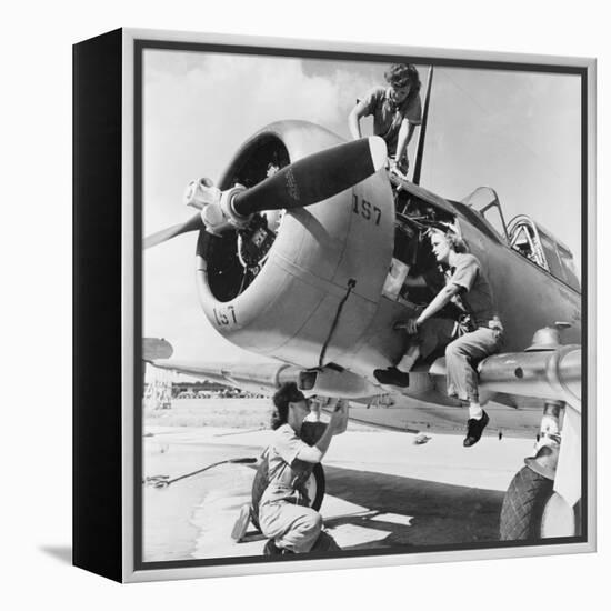 Navy Wave Aviation Machinist's Mates, Working on an North American Aviation Snj Training Plane-null-Framed Stretched Canvas