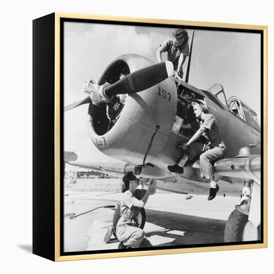 Navy Wave Aviation Machinist's Mates, Working on an North American Aviation Snj Training Plane-null-Framed Stretched Canvas