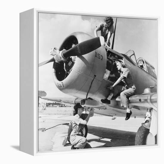 Navy Wave Aviation Machinist's Mates, Working on an North American Aviation Snj Training Plane-null-Framed Stretched Canvas