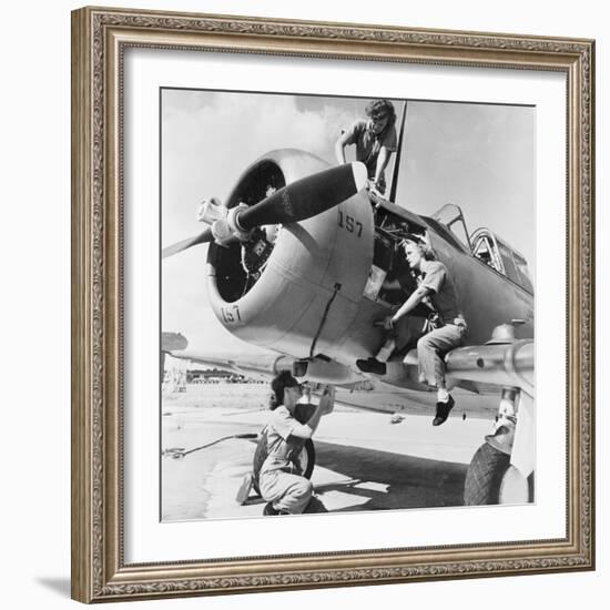 Navy Wave Aviation Machinist's Mates, Working on an North American Aviation Snj Training Plane-null-Framed Photo