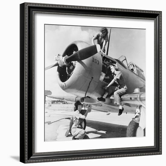 Navy Wave Aviation Machinist's Mates, Working on an North American Aviation Snj Training Plane-null-Framed Photo