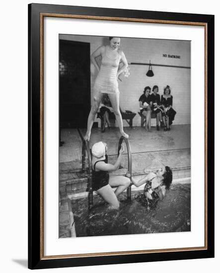 Navy Wives Playing at the Swimming Pool Together-George Strock-Framed Premium Photographic Print