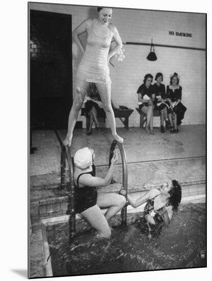 Navy Wives Playing at the Swimming Pool Together-George Strock-Mounted Premium Photographic Print