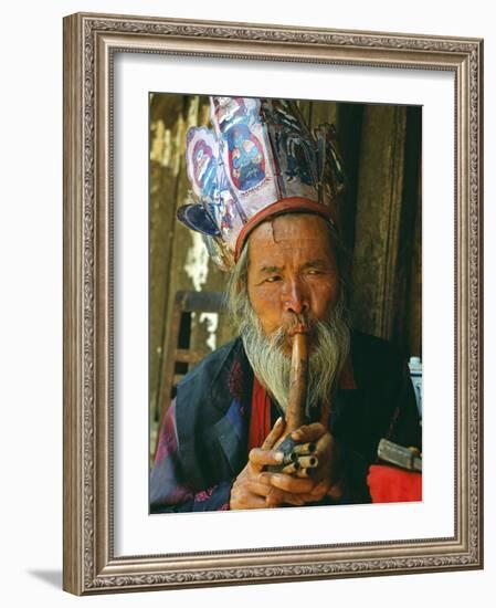 Naxi Dongba, or Wise Man or Shaman, Traditionally Acted as a Mediator with Spirit World-Amar Grover-Framed Photographic Print