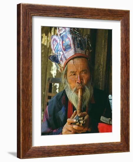 Naxi Dongba, or Wise Man or Shaman, Traditionally Acted as a Mediator with Spirit World-Amar Grover-Framed Photographic Print