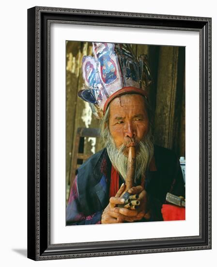 Naxi Dongba, or Wise Man or Shaman, Traditionally Acted as a Mediator with Spirit World-Amar Grover-Framed Photographic Print