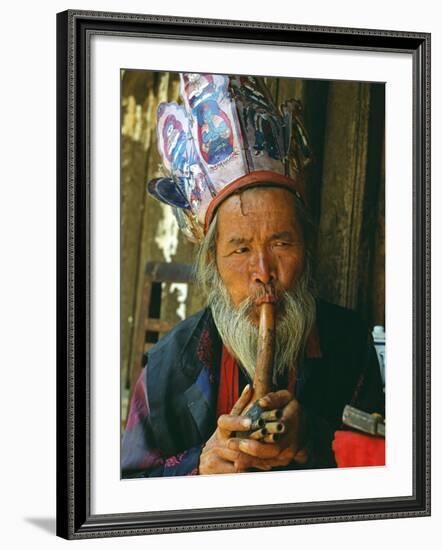 Naxi Dongba, or Wise Man or Shaman, Traditionally Acted as a Mediator with Spirit World-Amar Grover-Framed Photographic Print