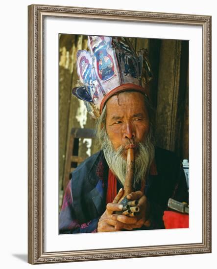 Naxi Dongba, or Wise Man or Shaman, Traditionally Acted as a Mediator with Spirit World-Amar Grover-Framed Photographic Print