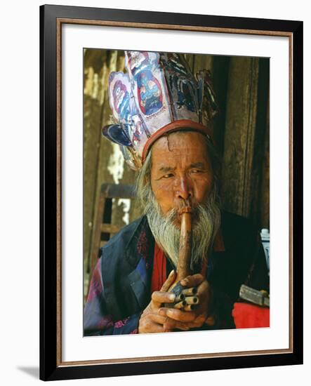Naxi Dongba, or Wise Man or Shaman, Traditionally Acted as a Mediator with Spirit World-Amar Grover-Framed Photographic Print