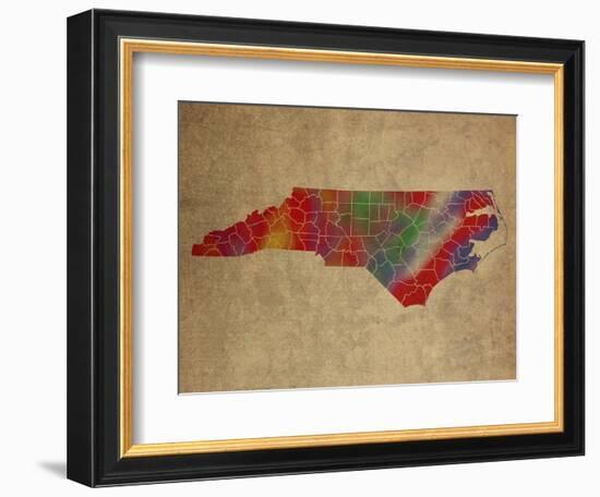 NC Colorful Counties-Red Atlas Designs-Framed Giclee Print