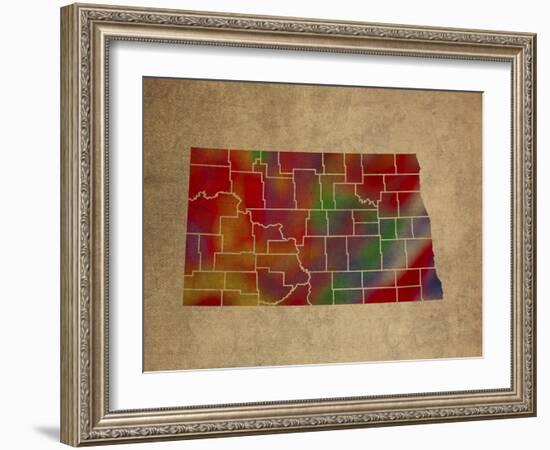 ND Colorful Counties-Red Atlas Designs-Framed Giclee Print