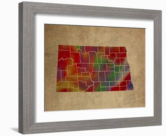 ND Colorful Counties-Red Atlas Designs-Framed Giclee Print