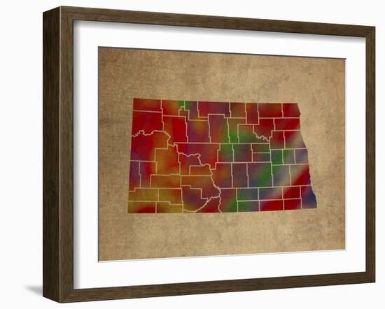 ND Colorful Counties-Red Atlas Designs-Framed Giclee Print