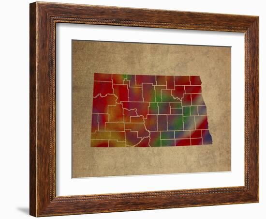 ND Colorful Counties-Red Atlas Designs-Framed Giclee Print