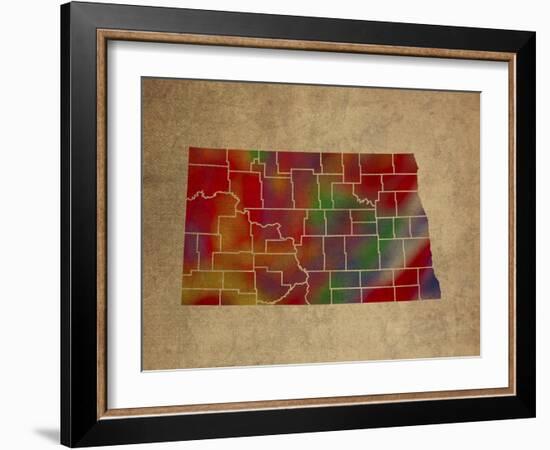 ND Colorful Counties-Red Atlas Designs-Framed Giclee Print