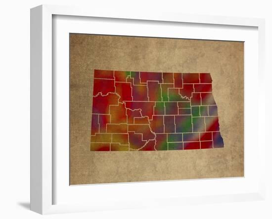ND Colorful Counties-Red Atlas Designs-Framed Giclee Print