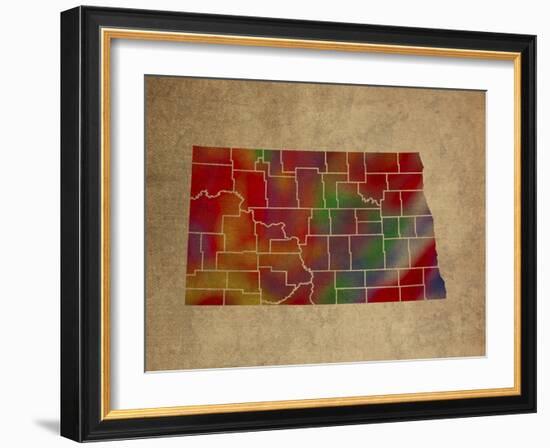 ND Colorful Counties-Red Atlas Designs-Framed Giclee Print