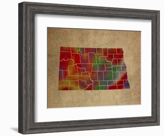 ND Colorful Counties-Red Atlas Designs-Framed Giclee Print