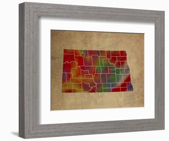 ND Colorful Counties-Red Atlas Designs-Framed Giclee Print