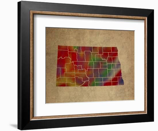 ND Colorful Counties-Red Atlas Designs-Framed Giclee Print