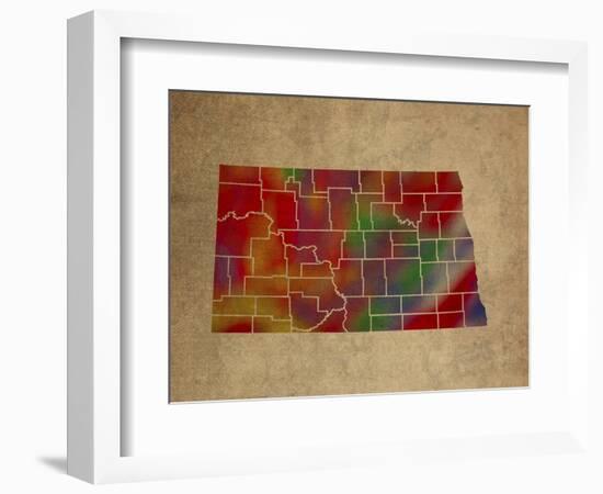 ND Colorful Counties-Red Atlas Designs-Framed Giclee Print
