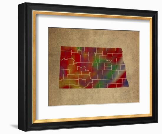 ND Colorful Counties-Red Atlas Designs-Framed Giclee Print