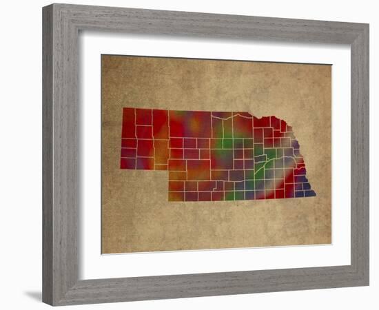 NE Colorful Counties-Red Atlas Designs-Framed Giclee Print