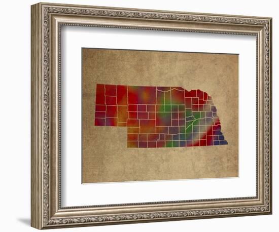 NE Colorful Counties-Red Atlas Designs-Framed Giclee Print