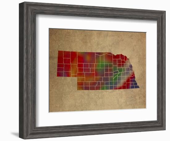 NE Colorful Counties-Red Atlas Designs-Framed Giclee Print