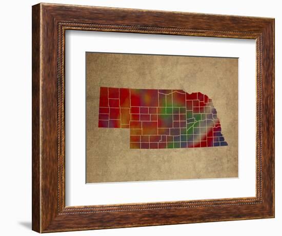 NE Colorful Counties-Red Atlas Designs-Framed Giclee Print