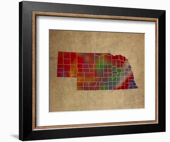 NE Colorful Counties-Red Atlas Designs-Framed Giclee Print