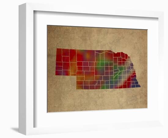 NE Colorful Counties-Red Atlas Designs-Framed Giclee Print