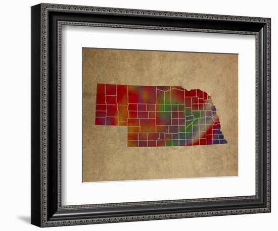 NE Colorful Counties-Red Atlas Designs-Framed Giclee Print