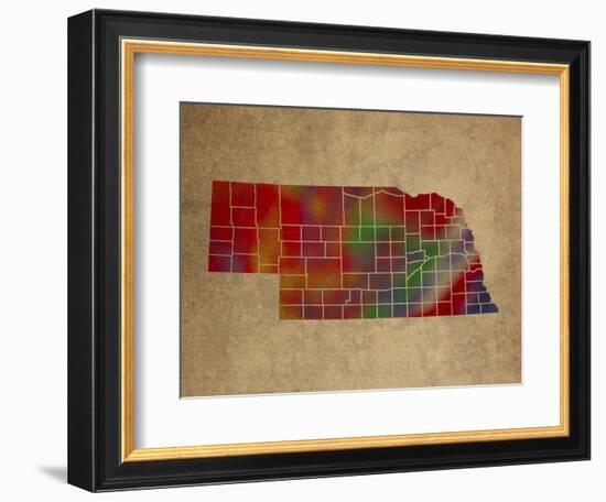 NE Colorful Counties-Red Atlas Designs-Framed Giclee Print