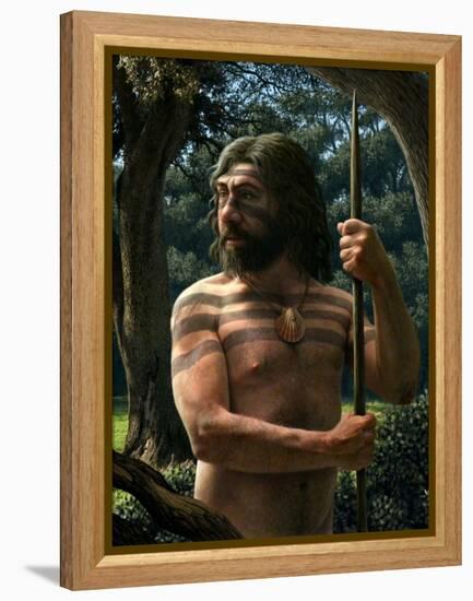 Neanderthal with Shell Ornament, Artwork-Mauricio Anton-Framed Premier Image Canvas