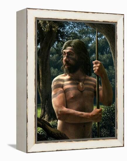 Neanderthal with Shell Ornament, Artwork-Mauricio Anton-Framed Premier Image Canvas