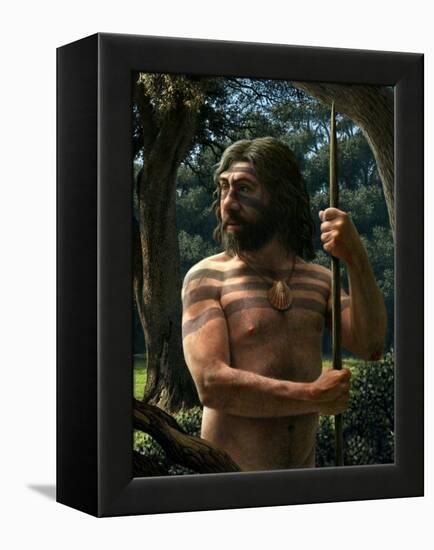 Neanderthal with Shell Ornament, Artwork-Mauricio Anton-Framed Premier Image Canvas