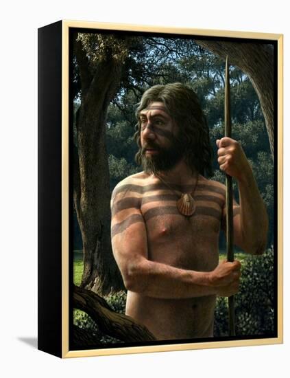 Neanderthal with Shell Ornament, Artwork-Mauricio Anton-Framed Premier Image Canvas