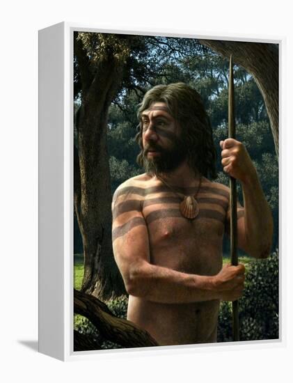 Neanderthal with Shell Ornament, Artwork-Mauricio Anton-Framed Premier Image Canvas