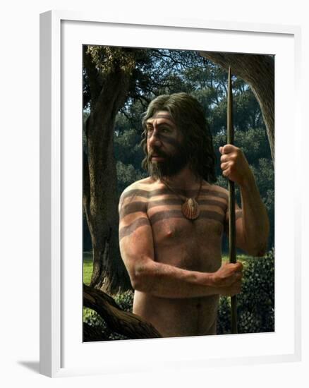 Neanderthal with Shell Ornament, Artwork-Mauricio Anton-Framed Photographic Print