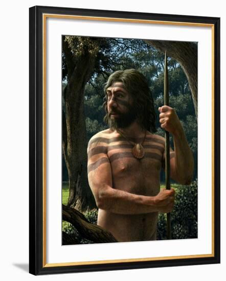 Neanderthal with Shell Ornament, Artwork-Mauricio Anton-Framed Photographic Print