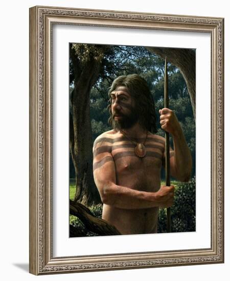 Neanderthal with Shell Ornament, Artwork-Mauricio Anton-Framed Photographic Print