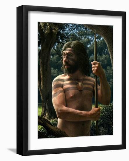Neanderthal with Shell Ornament, Artwork-Mauricio Anton-Framed Photographic Print