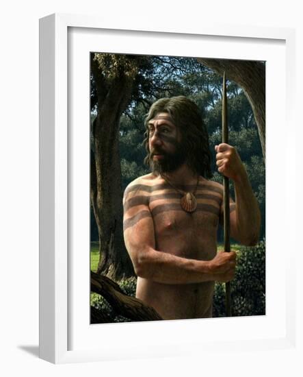 Neanderthal with Shell Ornament, Artwork-Mauricio Anton-Framed Photographic Print