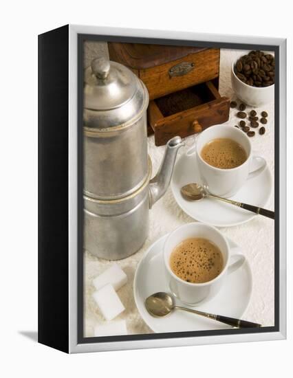 Neapolitan Coffee, Neapolitan Coffee Machine and Coffee Grinder, Naples, Campania, Italy, Europe-null-Framed Premier Image Canvas