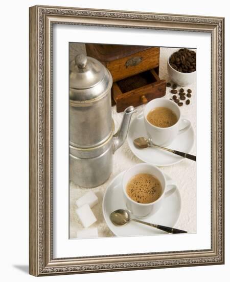 Neapolitan Coffee, Neapolitan Coffee Machine and Coffee Grinder, Naples, Campania, Italy, Europe-null-Framed Photographic Print