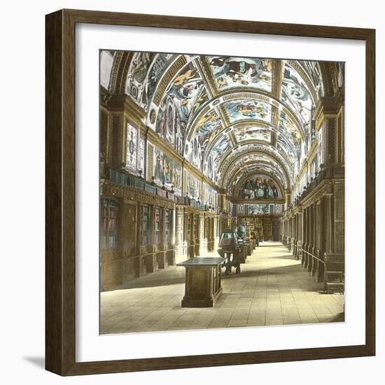 Near Madrid (Spain), the Library of the Escurial Palace , Circa 1885-1890-Leon, Levy et Fils-Framed Photographic Print